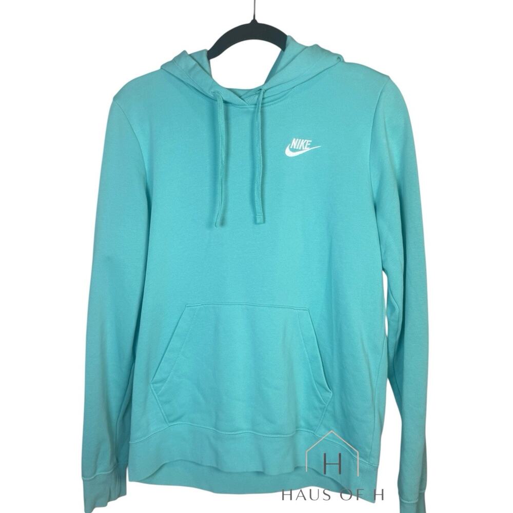 Nike Women’s M Pullover Hoodie Teal Mint Pocket Comfortable Cozy Small Hole